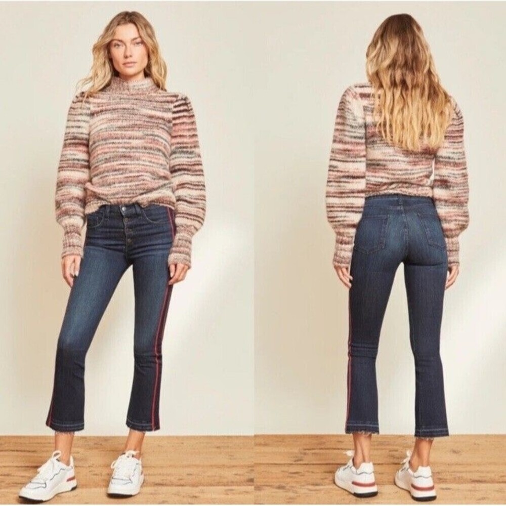 Veronica Beard Women’s 6Carolyn 10" Baby Boot Jeans Midnight Side Stripe Raw Hem